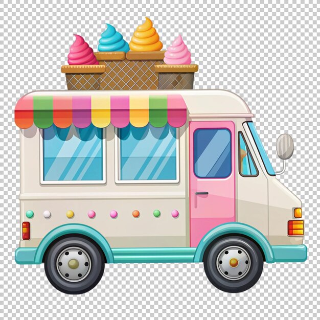 colorful summer ice cream truck on transparent background