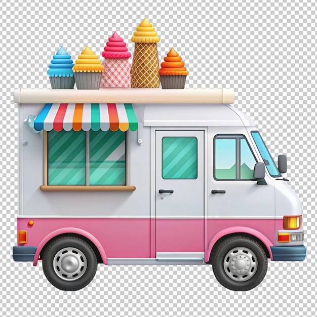 PSD colorful summer ice cream truck on transparent background