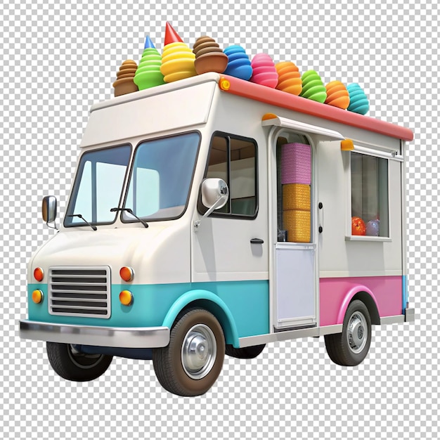 colorful summer ice cream truck on transparent background