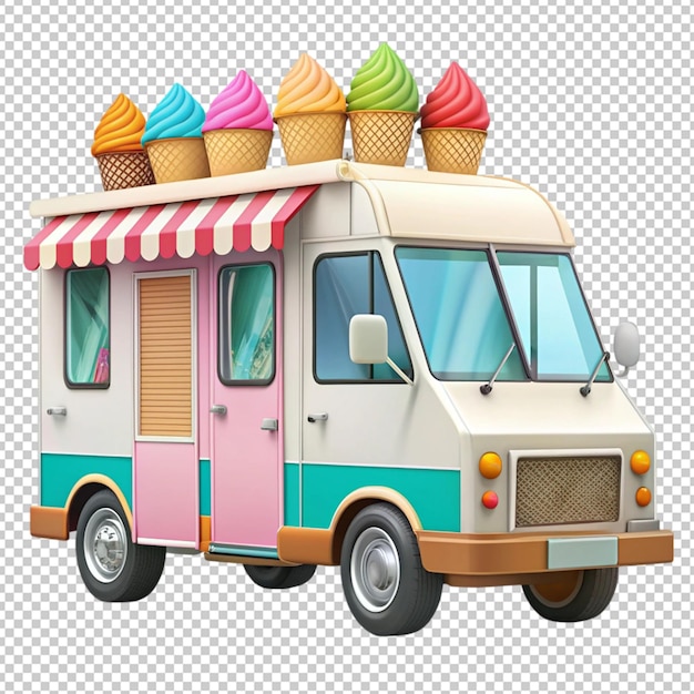 colorful summer ice cream truck on transparent background