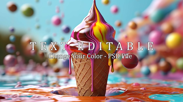 PSD a colorful summer treat in melting ice cream a professional 3d rendering use a high generative ai