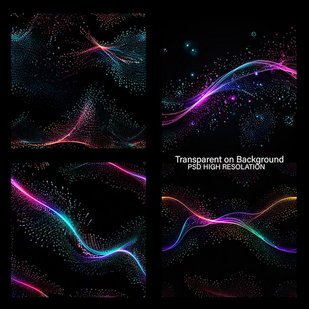 PSD colorful swirls on black backgrounds on transparent background