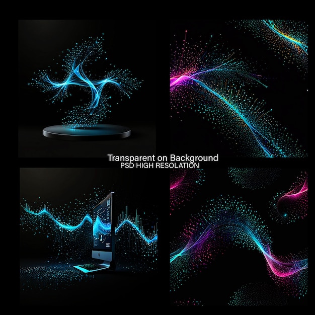 PSD colorful swirls on black backgrounds on transparent background