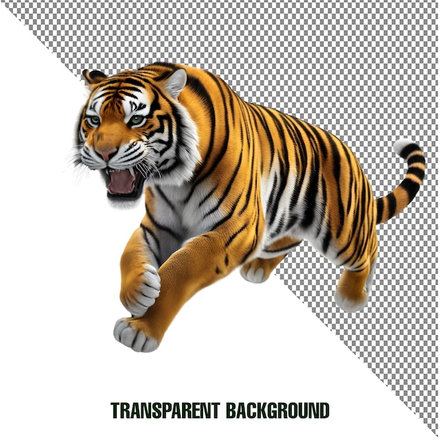 Colorful Tiger Jumping Cartoon with Transparent Background