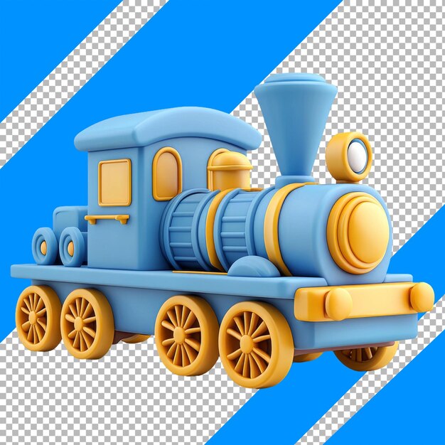 PSD colorful toy train vector illustration in blue and yellow tones