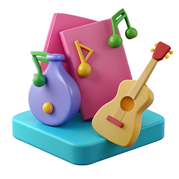 a colorful toy with a colorful guitar on top of it