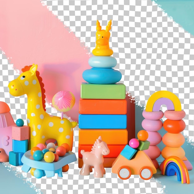 PSD a colorful toy with a giraffe on the top and a toy on the bottom