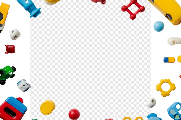 Colorful Toys Frame on a White Background