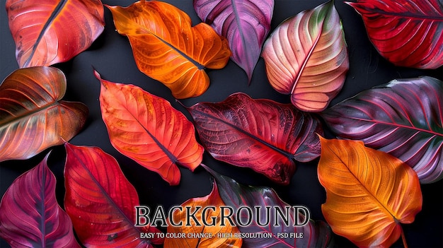 Colorful tropical leaves on black background