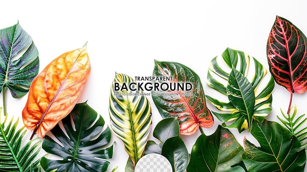 PSD colorful tropical leaves on white background