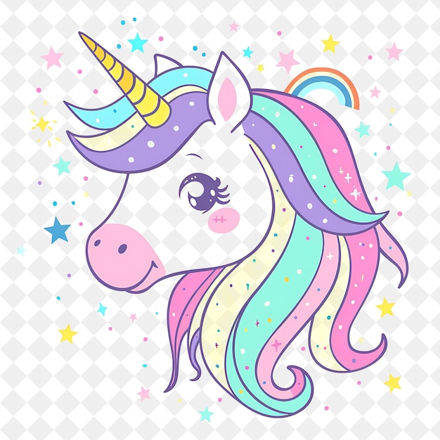 a colorful unicorn with the rainbow on its head and the stars on the background