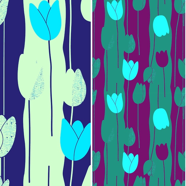 PSD a colorful wallpaper with blue and green flowers and a purple background