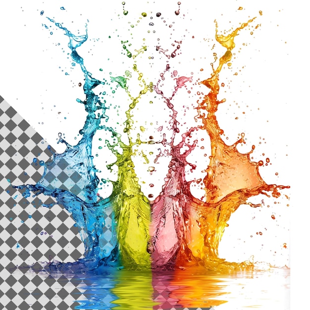 Colorful Water Splashes Isolated on Transparent Background Vibrant Dynamic Fluid Artistic