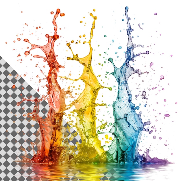 PSD colorful water splashes isolated on transparent background vibrant dynamic fluid artistic