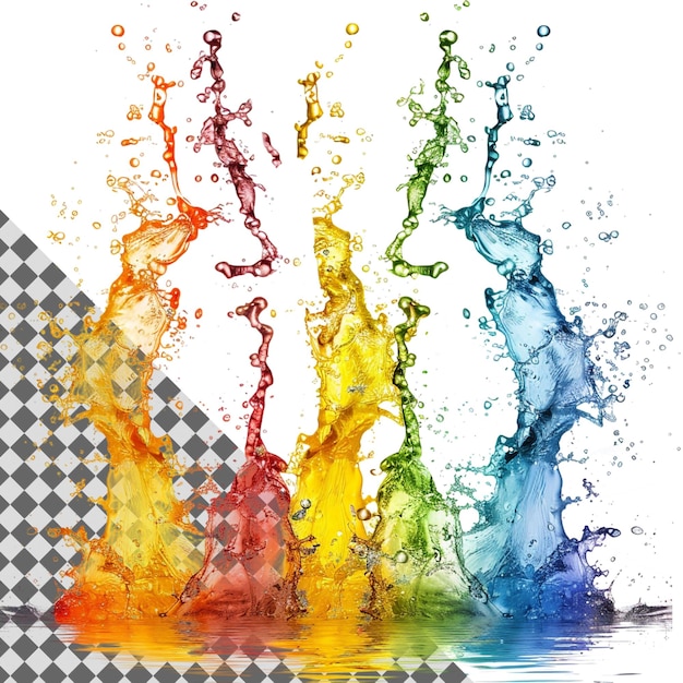 Colorful Water Splashes Isolated on Transparent Background Vibrant Dynamic Fluid Artistic