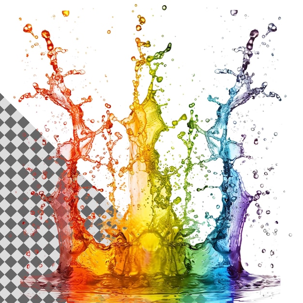 Colorful Water Splashes Isolated on Transparent Background Vibrant Dynamic Fluid Artistic