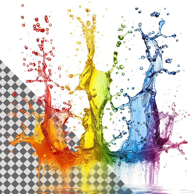 Colorful Water Splashes Isolated on Transparent Background Vibrant Dynamic Fluid Artistic