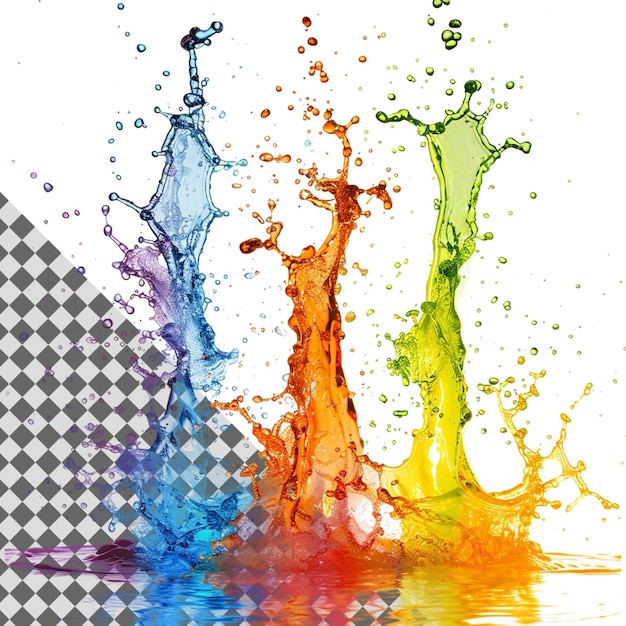 PSD colorful water splashes isolated on transparent background vibrant dynamic fluid artistic