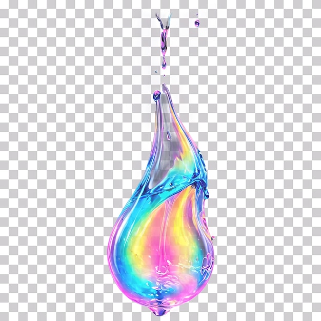 A colorful water with the colors of the rainbow flowing down on a transparent background