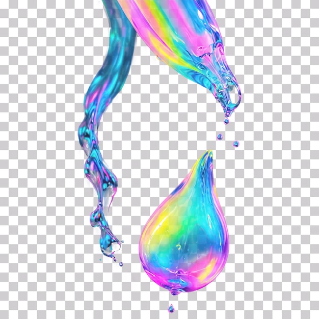 A colorful water with the colors of the rainbow flowing down on a transparent background