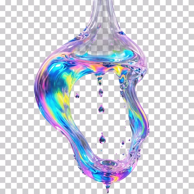 A colorful water with the colors of the rainbow flowing down on a transparent background