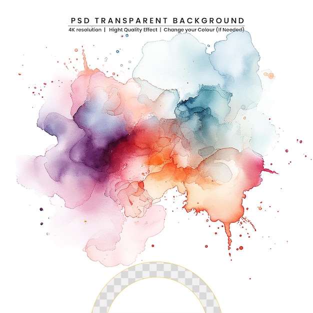 PSD colorful watercolor abstract on transparent background