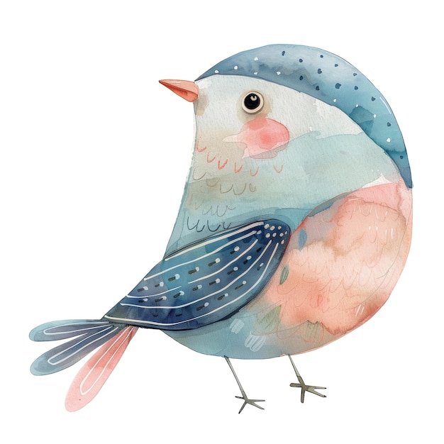 PSD colorful watercolor bird painting with soft pastel shades and detailed plumage