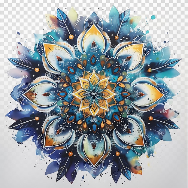 PSD colorful watercolor mandala with stars and feathers