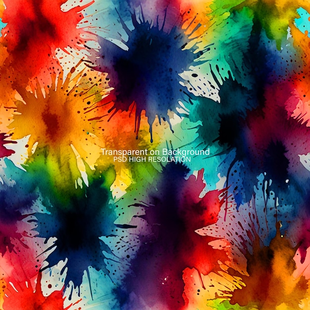 PSD colorful watercolor painting with a white background on transparent background