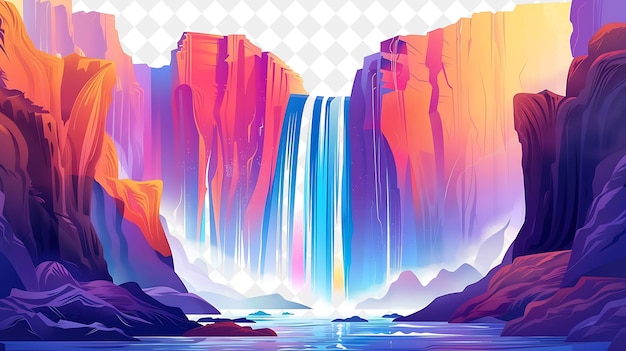 a colorful waterfall with a waterfall in the background