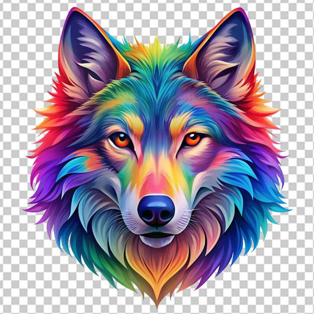 PSD colorful wolf face head on transparent background