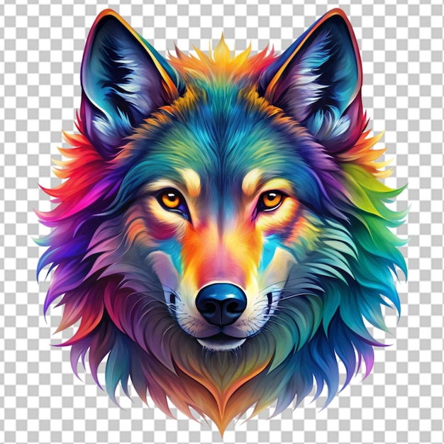 PSD colorful wolf face head on transparent background