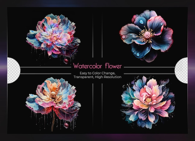 Colorfull Watercolor flower set on transparent background