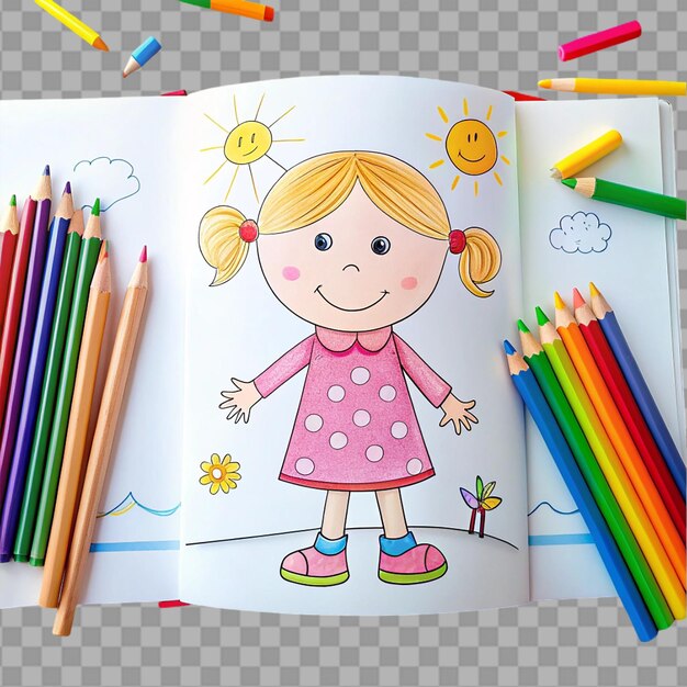 PSD coloring book for kids isolated on transparent background