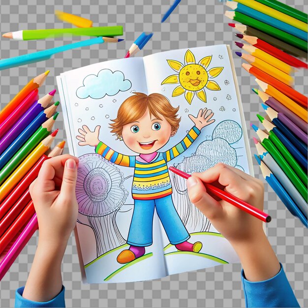 PSD coloring book for kids isolated on transparent background