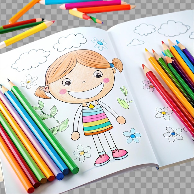 PSD coloring book for kids isolated on transparent background