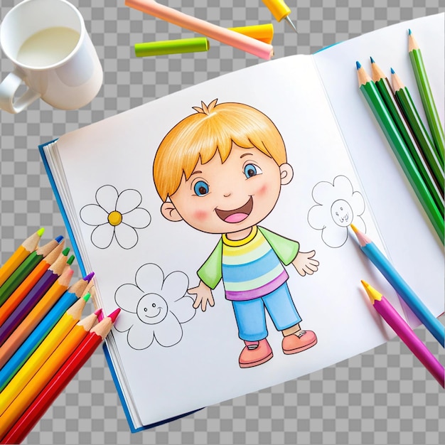 PSD coloring book for kids isolated on transparent background