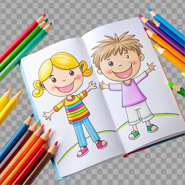 PSD coloring book for kids isolated on transparent background