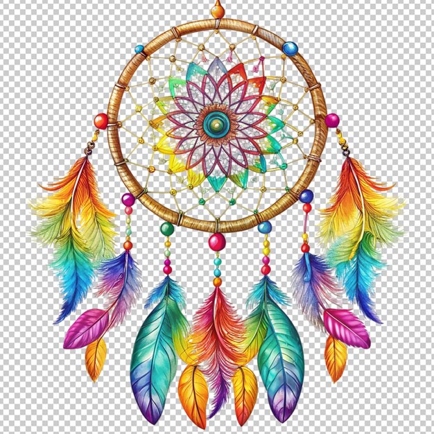 PSD colourful dream catcher hippie on transparent background