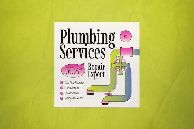 PSD colourful y2k plumbing service ig post