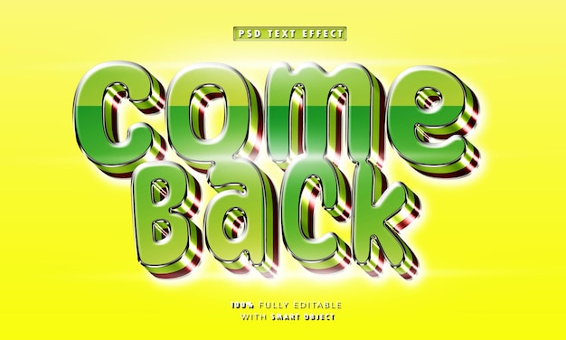 Come Back 3D editable text effect