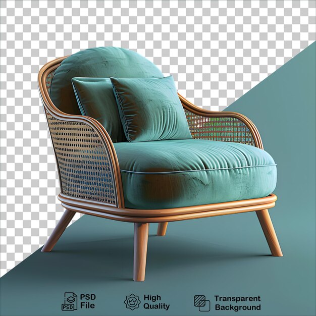 PSD comfortable chair with green cushion isolated on transparent background