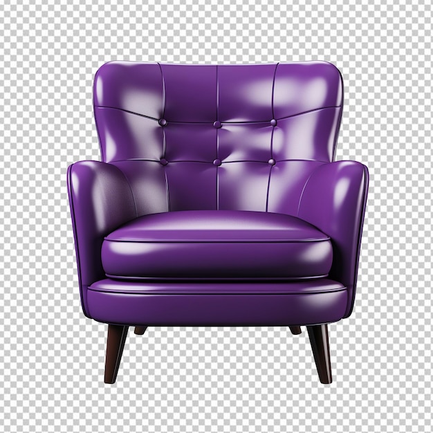 Comfortable purple armchair isolated on transparent background