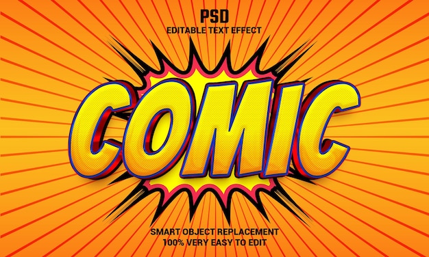 Comic 3d editable text effect with background Premium Psd