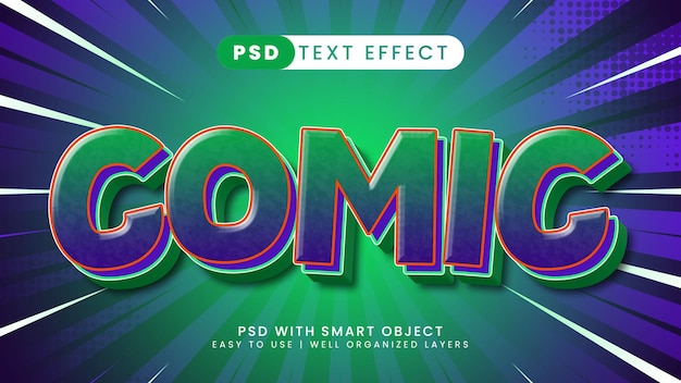 Comic editable text effect with green and blue text style