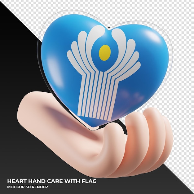 Commonwealth of Independent States flag with heart hand care realistic 3d textured