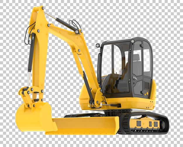 Compact excavator on transparent background 3d rendering illustration