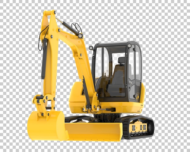 Compact excavator on transparent background 3d rendering illustration