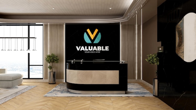 company logo mockup sign in the reception office room