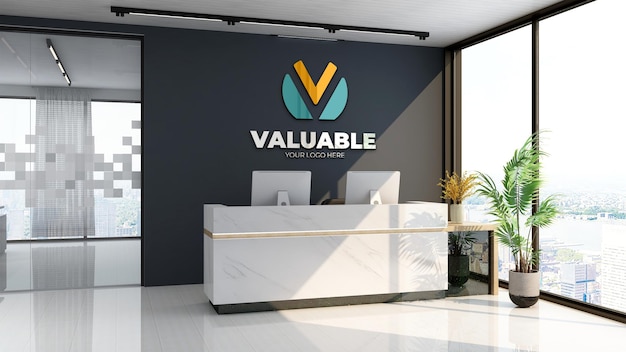 company wall logo mockup in the luxury office reception room